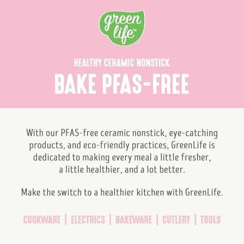 GreenLife 6 Piece Nonstick Bakeware Set, Non-Toxic PFAS-Free Ceramic Oven Pans, Dishwasher & Oven Safe to 450°F, Easy Release Baking Sheet, Loaf Pan, Rectangle & Round Cake, Muffin Pan, Pink