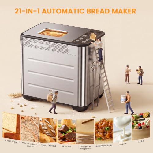 KMFurnila 2LB Bread Maker, 600W Automatic Stainless Steel Bread Machine