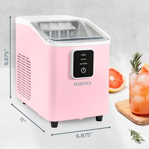 Igloo Portable Ice Maker with Scoop & Basket - Ice Maker with LED Control Panel & 1 Quart Water Tank- Ice Cube Maker Produces 26 Lbs Of Ice In 24 Hours with 8 Large or Small Cubes In 7-8 Minutes- Pink