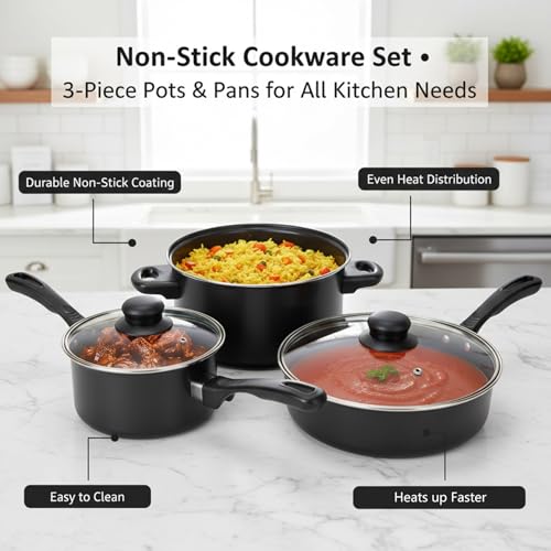 Non Stick Pots and Pans Set 13 Piece Cookware Set with Frying Pans Saucepan Lids Spoon Spatula and Accessories for Home Kitchen Cooking Non Stick Cookware for Daily Use