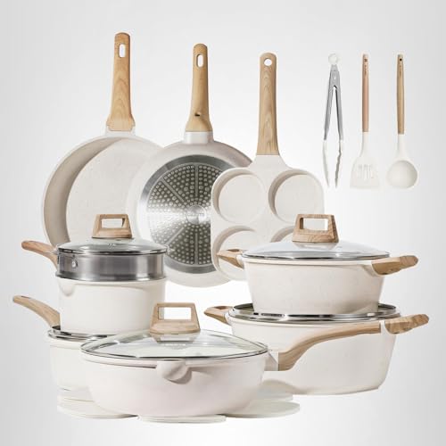 CAROTE Pots and Pans Set, Nonstick Cookware Sets, 21pcs Induction Cookware Kitchen Set Non Stick Cooking Set w/Frying Pans & Saucepans (PFOS, PFOA Free)