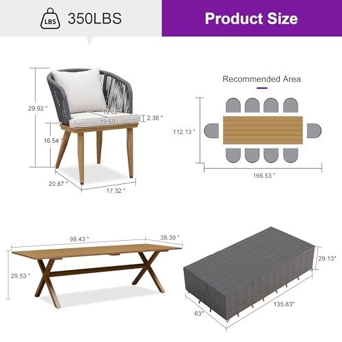 PURPLE LEAF 11 Pieces Patio Dining Set with Cover, Teak Table and Chairs