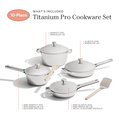 Our Place Titanium Pro Cookware Set | 10-Piece Pots and Pans Set with Always Pan Pro, Perfect Pot Pro & Minis | Non-Toxic No-Coating Nonstick | Induction & Oven-Safe up to 1000°F | Chrome
