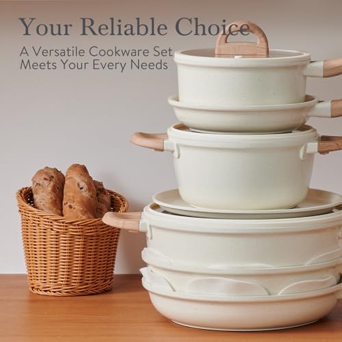 USELUCK Pots and Pans Set Non Stick Ceramic Cookware Set 22-Piece Nonstick Kitchen Cooking Sets Stockpot Saucepan Frying Pans
