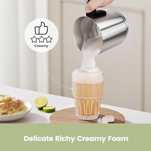 Gevi Milk Frother,5 in 1 Stainless Steel Professional Milk Steamer,Easy to Clean Hot Chocolate Maker,for Hot and Cold Milk Frother for Latte,Macchiato,Cappuccino and Hot Chocolate
