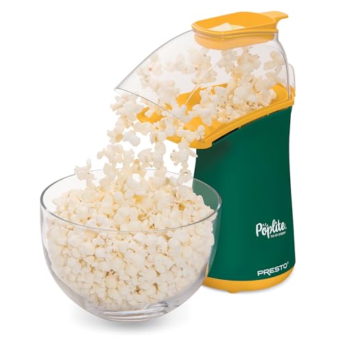 Presto 04870 Poplite Hot Air Popcorn Popper - Built-In Measuring Cup + Melts Butter, Easy to Clean, Built-In Cord Wrap, 18 Cups, Green/Gold
