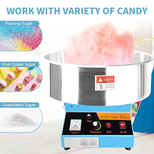 Cotton Candy Machine Commercial, 20" Electric Cotton Candy Maker, 1080W Candy Floss Maker with Sugar Scoop and Lights Music, Perfect for Family Party Amusement Park Carnival