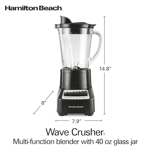 Hamilton Beach Wave Crusher Blender for Smoothies With 40 Oz Glass Jar and 14 Functions, Ice Sabre Blades & 700 Watts for Consistently Smooth Results, Black & Stainless Steel (54220)