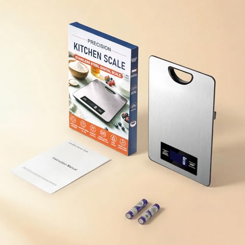 Food Scale, Digital Food Scale, Kitchen Scale with Hang Loop, 11lb Precise Baking Scale, Stainless Steel–High Precision Digital Scale for Food, Measures Grams, Ounces, Perfect for Home Cooking Baking