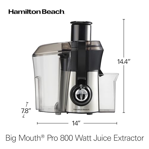 Hamilton Beach Juicer Machine, Big Mouth 3” Feed Chute for Whole Fruits and Vegetables, Easy to Clean, Centrifugal Extractor, Vegetable & Fruit Juicer, BPA Free, 800W Motor, Stainless Steel