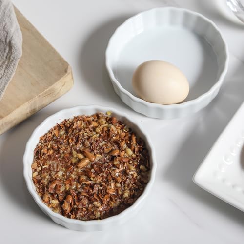 Feenmai 6oz Creme Brulee Ramekins Set of 4 - Ceramic Baking Dishes, Non-Stick Porcelain Pie Dish, Wave Round Baking Dish for Dessert, Pie, Tart, Souffles, Appetizers, Oven and Dishwasher Safe