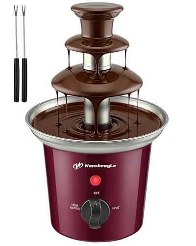 WanshengLe 3-Tier Mini Chocolate Fountain, 14oz Small Stainless Steel Chocolate Fondue Fountain, Detachable Chocolate Fondue Machine for Party Night Dip Strawberries - Brown