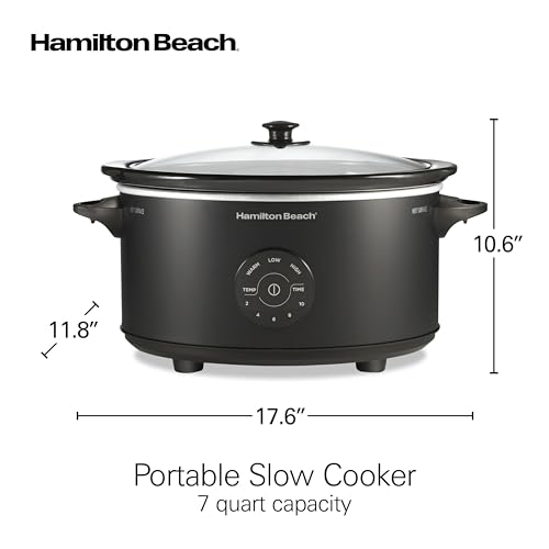Hamilton Beach 7 Quart Set & Forget Portable Programmable Slow Cooker, 15 Cooking Options With 5 Time and 3 Heat Options, Large Dishwasher Safe Stoneware Crock and Glass, Lid Latch, Black (33670)