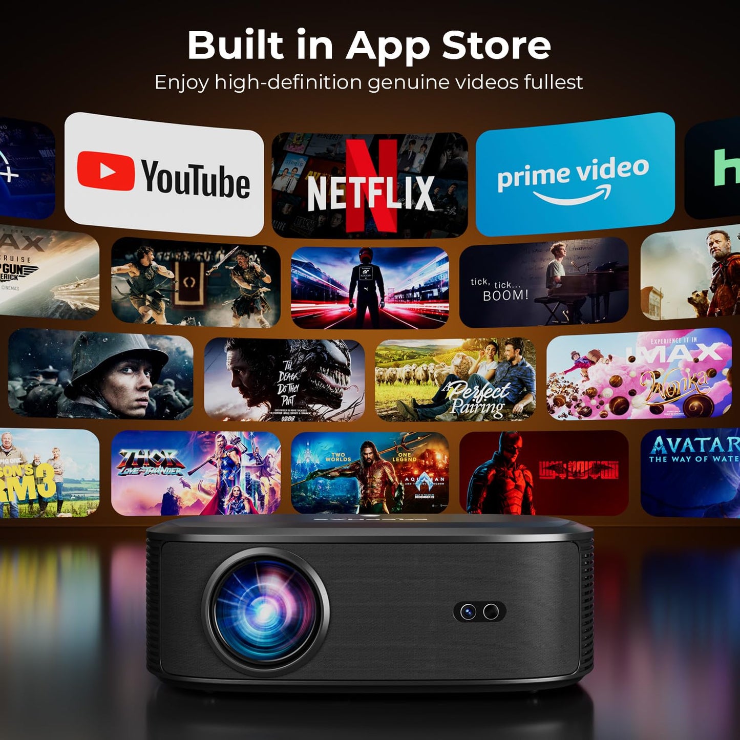 4K Projector with Wifi and Bluetooth, ELEPHAS Outdoor Movie Projector with NETFLIX/Prime Video/YouTube Built-in, 100,000+ Apps Supported, Video Projector Compatible with HDMI/USB/iOS/Android/Windows - CookCave