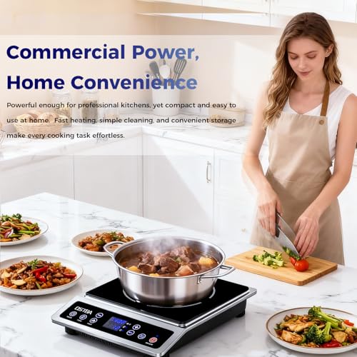 OSTBA 1800W Commercial Induction Cooktop, 7" Heating Coil Countertop Induction Burner, 10 Power Levels & 120–460°F Temperature Control, 3H Timer, Keep Warm, ETL Certified