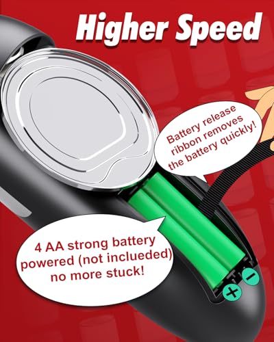Electric Can Opener Fits All Can Sizes, Electric Can Openers for Kitchen Food Safe with Smooth Edge, Kitchen Gadgets Battery Operated Can Openers for Seniors, Arthritis and Chef Black+Grey