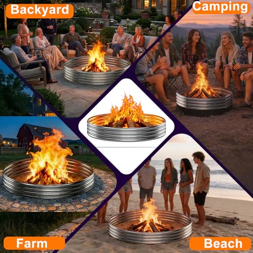 Fire Pit Ring for Outside Wood Burning, 60in Outdoor Fire Pit, Heavy Duty Steel Burn Pit for Backyard, Camping, Bonfire, Modern Style Large Metal Fire Pit Ring