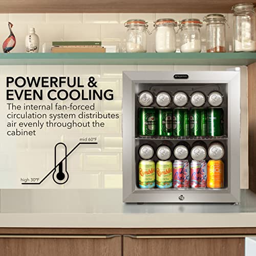 Whynter Beverage Refrigerator with Double-Layer Glass Door, 68-Can 1.6 Cu Ft Freestanding Drink Mini Fridge, BR-062WS, Stainless Steel
