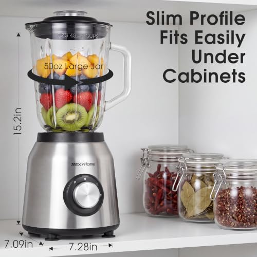 REXYHOME 700W Blender with 50oz Glass Jar, Countertop Blenders for Kitchen