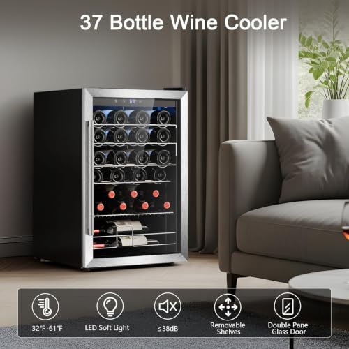 Antarctic Star Wine Cooler Refrigerator, Freestanding Wine Fridge with Adjust Temperature(32°F- 61°F), 4.5 Cu.Ft Mini Fridge for home/bar/office, Black