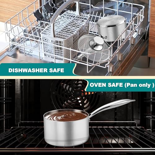 P&P CHEF 1 Quart Tri-Ply Stockpot and Saucepan, Stainless Steel Sauce Pan with Lid, Cooking Induction Pot, Kitchen Cookware for All Stoves, Non-Toxic, Sturdy & Dishwasher Safe, 1 Piece