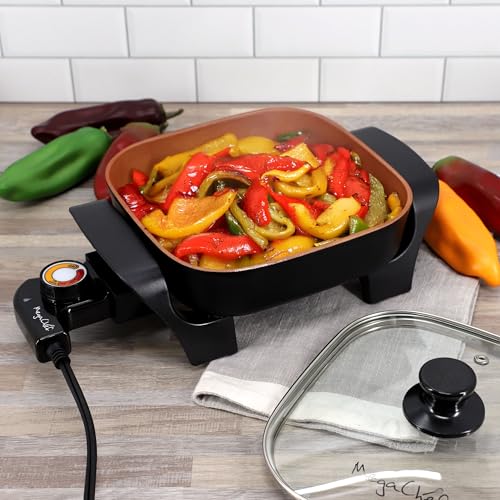 MegaChef Electric Skillet with Tempered Glass Lid, Copper Non-Stick Coating & Adjustable Temperature Control, Versatile Small Kitchen Appliance (8 Inch Skillet)