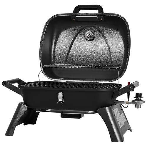 Royal Gourmet GT2006 Portable Tabletop Gas Grill, 12,000 BTU Output for Outdoor Camping, Foldable Legs, Piezo Ignition, Built-in Thermometer, for Tailgates and Camping Trips, Dark Gray