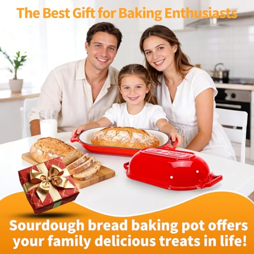 Oval Dutch Oven for Bread Baking, 6QT Enameled Cast Iron Oval Dutch Oven Pot with Lid and Dual Handles, Ceramic Sourdough Bread Baker with Bread Dome, Cooking, Frying, Non-stick Enamel Coated Cookware