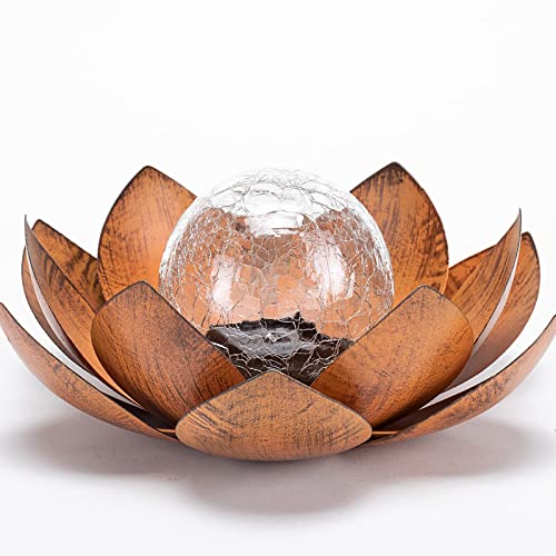 Huaxu Solar Lights Outdoor Decor Metal Lotus Flower LED Waterproof Glass Decorative Gifts for Garden Lover Women Mom Table Pathway Lawn Patio Yard Ground
