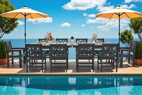 AXMOLM 12 Piece HDPE Outdoor Dining Set for 10, Patio Dining Furniture Set with 2 Table and Umbrella Hole, Outdoor Table and Chairs for Garden, Poolside, Backyard, Deck
