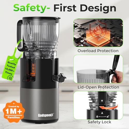 Godspeeds Juicer Machines with 5.8" Large Feed Chute, Slow Masticating Cold Press Juicer for Whole Fruits & Vegetables, Easy to Clean Design, High Juice Yield Home Juicer for Daily Wellness