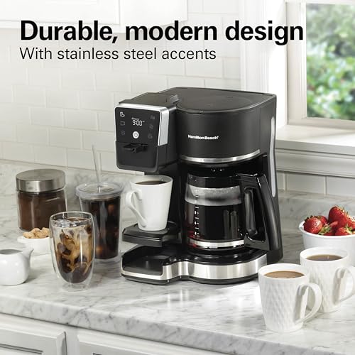 Hamilton Beach 2-Way 12 Cup Programmable Drip Hot and Iced Coffee Maker & Single Serve Coffee Machine, AquaFlow Showerhead, Glass Carafe, Auto Pause and Pour, Black (47500J)