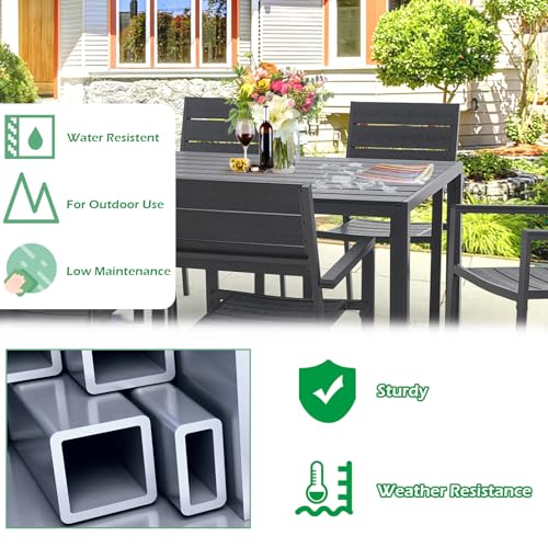 AECOJOY 7 Piece Outdoor Dining Set, 60" x 36" Aluminum Patio Table and Chairs Set for 6 with Rectangular Table and Stackable Chairs for Garden, Backyard, Black