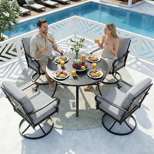 NATURAL EXPRESSIONS 5-Piece Patio Dining Set, Outdoor Swivel Rocking Chairs