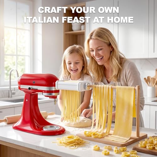 Pasta Attachment for KitchenAid Stand Mixers, 3 in 1 Pasta Maker Set for Kitchenaid, Includes Pasta Roller, Pasta Cutter and Fettuccine Cutter with Cleaning Brush