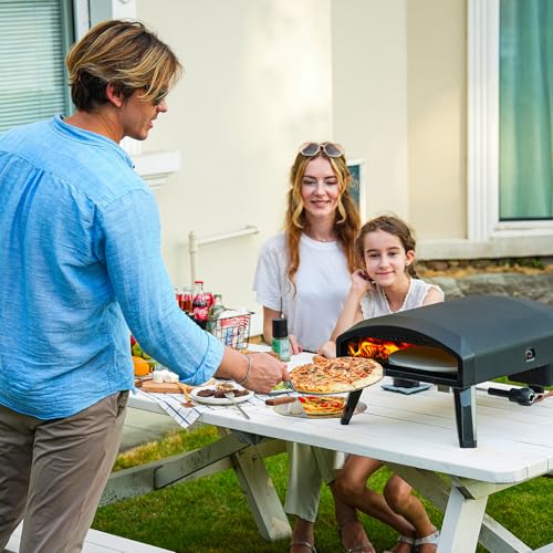 EchoSmile 12'' Gas Outdoor Pizza Oven, Propane Pizza Cooker Reaches 950°F, 60 Seconds Fast Cooking, Includes Gas Hose, Flame Control Knob, Extended Heat Handle, Black