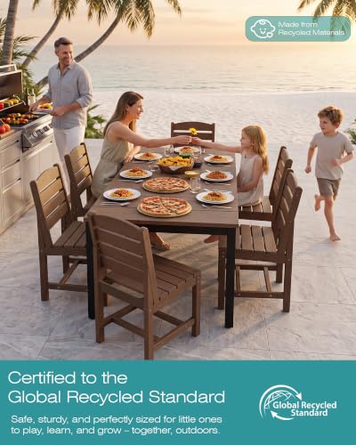SERWALL Outdoor Dining Set, 9 Piece HDPE Armless Dining Set, Brown