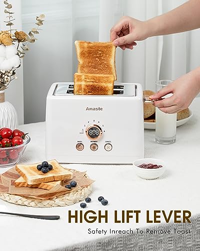 2 Slice Toaster, Retro Bread Toaster with LED Display, Extra Wide Slots Toasters with 6 Bread Shade Settings, Bagel, Cancel, Defrost Function, Stainless Steel with High Lift Lever, Removal Crumb Tray