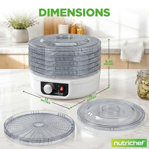 NutriChef Electric Countertop Food Dehydrator - Multi-Tier High-Heat Circulation Professional Food Preserver, Fruit, Vegetable Dryer, Meat or Beef Jerky Maker w/ 5 Stackable Trays - AZPKFD12