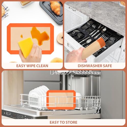 Silicone Baking Mat, Baking Sheets Non Stick, Silicone Mats for Baking, 3 Pcs Baking Supplies for Cookies, Bread & Pastry, Heat-Resistant & Reusable, Orange