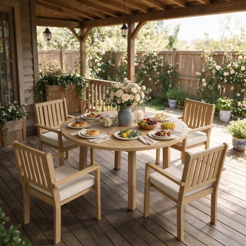 FansaFurn 5 Piece Acacia Outdoor Patio Table and Chairs Set for All-Weather