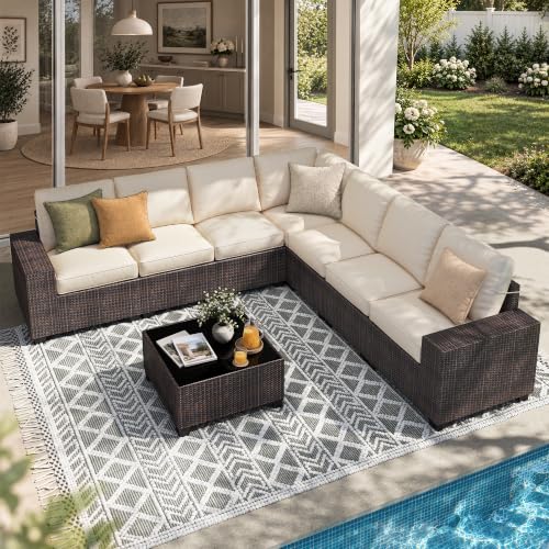 8-Piece Patio Furniture Set, Modular PE Wicker Outdoor Sectional Sofa Couch