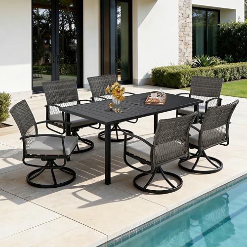 HAPPATIO 7-Piece Patio Dining Set with Wicker Swivel Patio Chairs