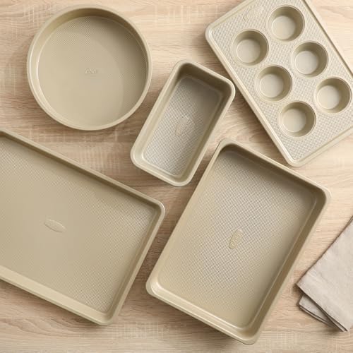 Oster Verlice 5 Piece Carbon Steel Baking Pans Bakeware Set W/Premium PFA Free Nonstick - Champagne Gold
