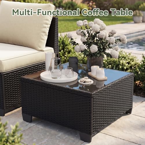 Aoxun 10-Piece Widen Armrests Patio Furniture Set with 44" Fire Pit Table