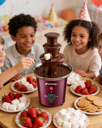 WanshengLe 3-Tier Mini Gear Chocolate Fountain, 14oz Small Stainless Steel Chocolate Fondue Fountain, Detachable Chocolate Fondue Machine for Party Night, Dip Strawberries - Burgundy