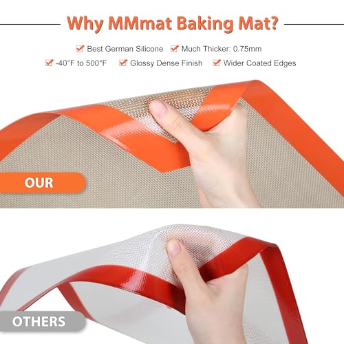 MMmat Silicone Baking Mats - Best German Silicone, Non Slip Baking Sheet, Non Stick Reusable Silicone Mats For Baking, Food Grade Oven Liner, Counter Mat, Set of 6