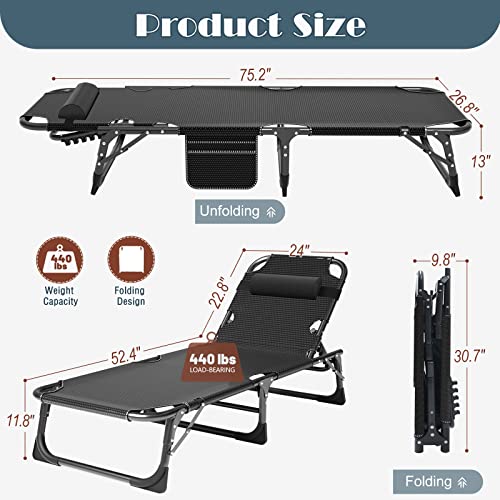 DoCred Chaise Lounge Chair, 5-Position Folding Outdoor Lounge Chair