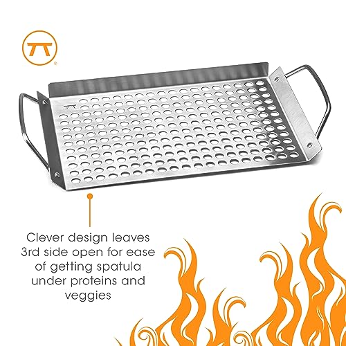 Outset 76631 Stainless Steel Grill Topper Grid, 11"x7" BBQ Pan With Handles