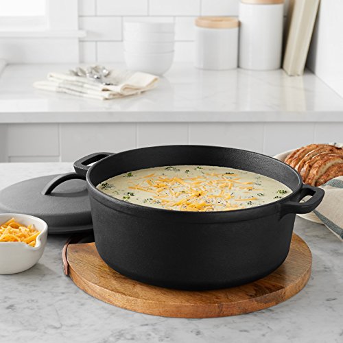 Amazon Basics Pre-Seasoned Cast Iron Dutch Oven Pot with Lid and Dual Handles, Oven Safe, Heavy-Duty, 7-Quart, Round, Black